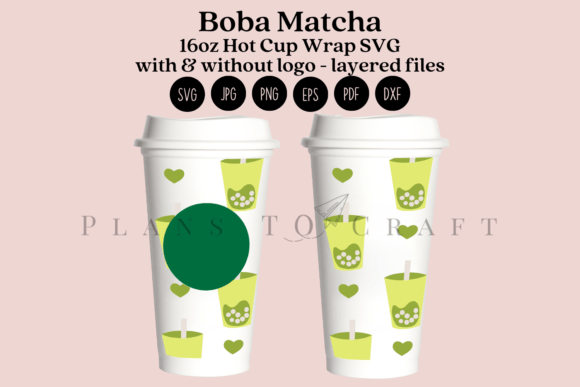 Boba Matcha 16oz Hot Cup Tumbler Wrap: Graphics for Crafts