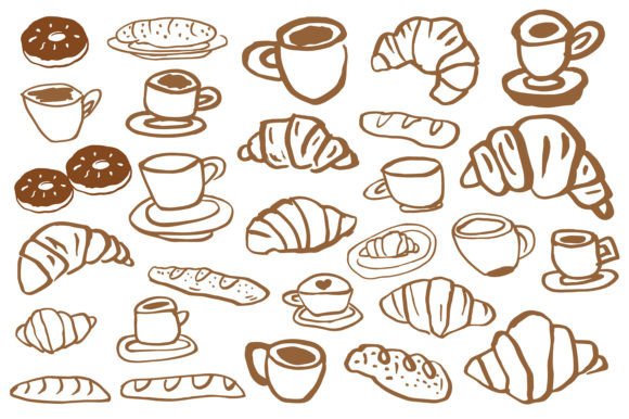 Brown Bread and Coffee Cup Outline: Clean Graphics & Warm Illustrations