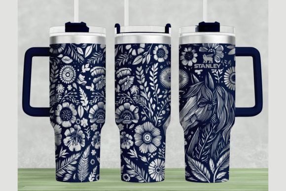 Horses Flowers Stanley 40oz Laser Wrap: Graphics for Tumbler Wraps