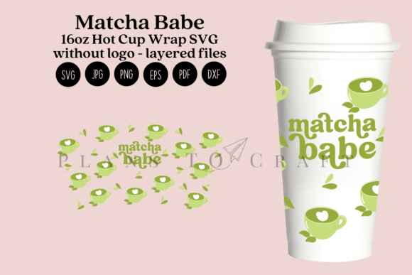 Matcha Babe 16oz Hot Cup Tumbler Wrap Graphics