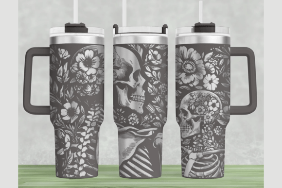 Skull Flowers 40oz Laser Tumbler Wrap Graphics